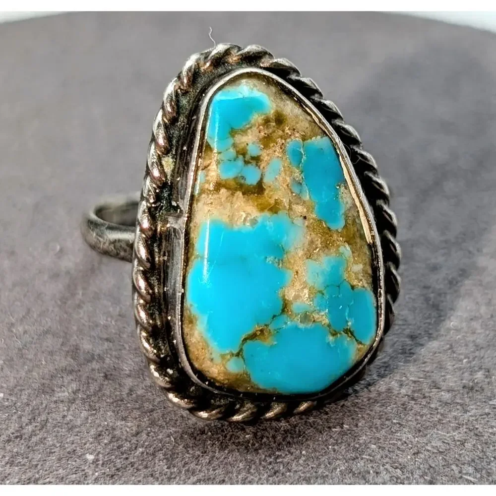 Vintage Southwestern Tests for Sterling Blue Stone Ring Size 5.25
